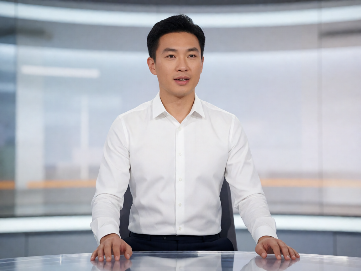 体育新闻演播室，记者正在播报